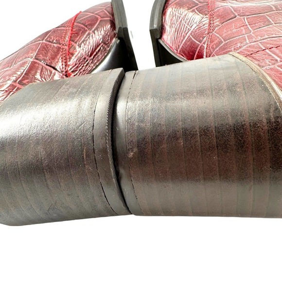 jeffrey campbell burgundy Croc Embossed Leather block heel Bootie sz 6 witchy - Picture 8 of 10